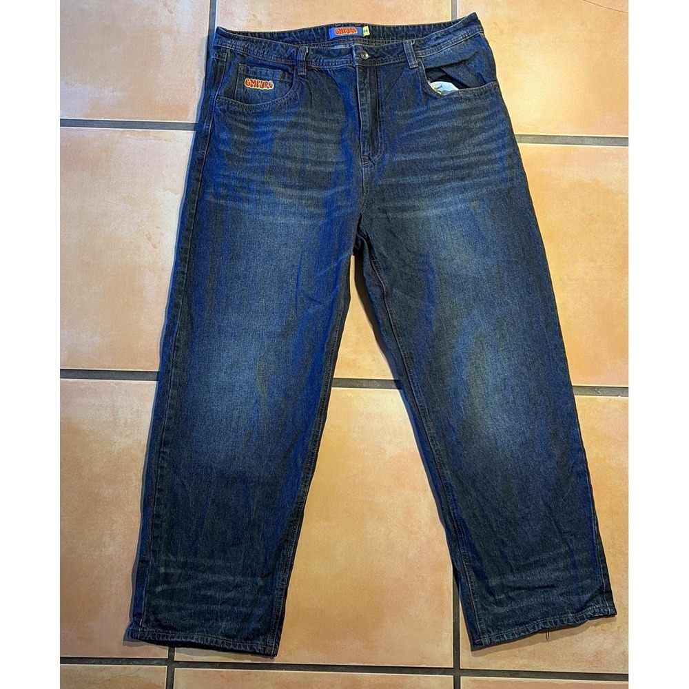 Empyre Vintage Baggy Denim Jeans Graffiti Cat Design Size 38x32 - Picture 3 of 16